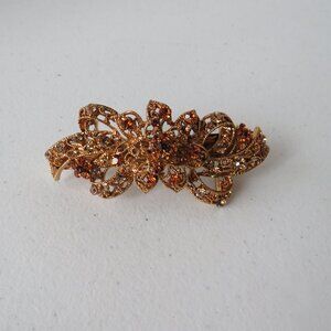 Women’s Flower Bow Gold Tone Metal Crystals Hair Barrette Hair Clip Accessory